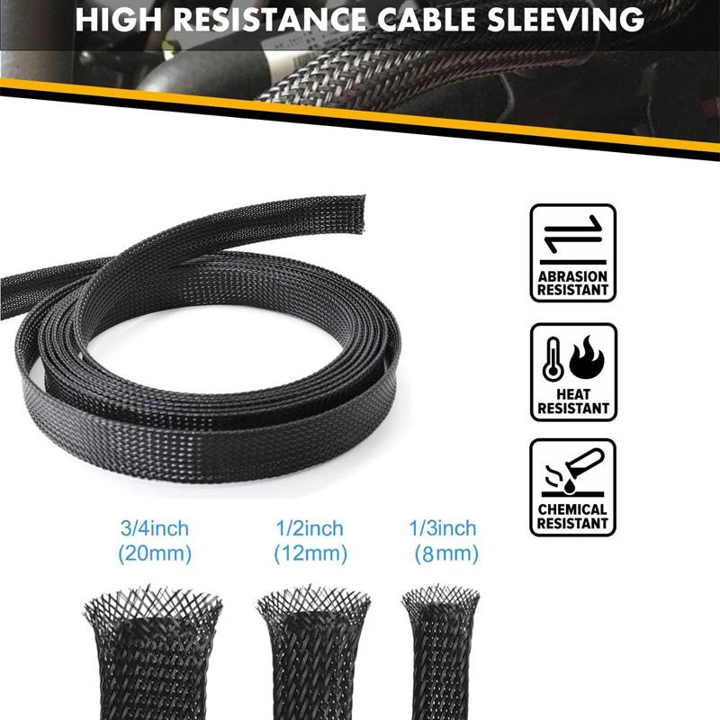 Wire Loom Tubing Cord Protector PET Expandable Braided Sleeving Mesh Sleeve for TV Computer Self-Wrapping Braided Cord Cover