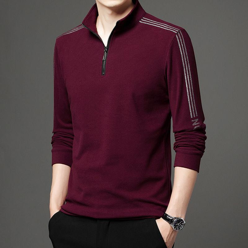 

Spring Autumn Men Slim Stripe Long Sleeve Sports T-shirt Korean Clothes Tees Streetwear Fashion Male Zipper Bottoming Casual Top L красный