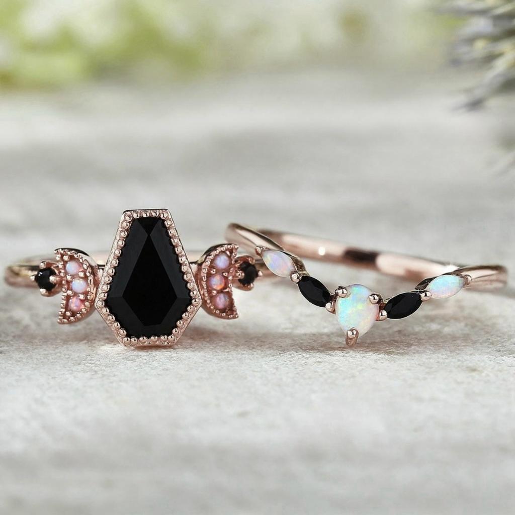 Luxury European and American Opal Jewelry, New Rose Gold Engagement Ring, Retro Court Style Ring