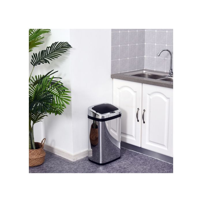 HOMCOM Poubelle Automatique 30L Avec Capteur Infrarouge, Carrée, En Acier Inoxydable
