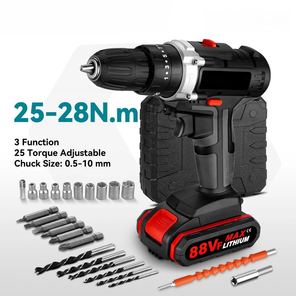 25+3 Torque Cordless Portable Electric Impact Drill Screwdriver Household Efficient Woodworking DIY Power Tool