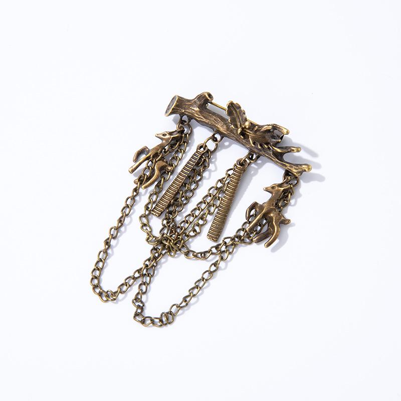 European & American Multi-layer Chain Brooch - Stylish British Badge with Flower Pin for Versatile Clothing Decoration