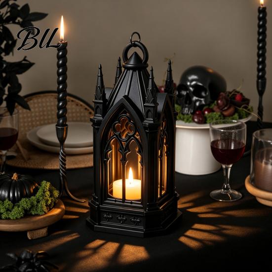 Glowing Ornament Decor Gothic Cathedral LED Candle Lantern, Church Shaped Flameless Tealight Lamp, Luminous Figurine for Home Spooky Vintage