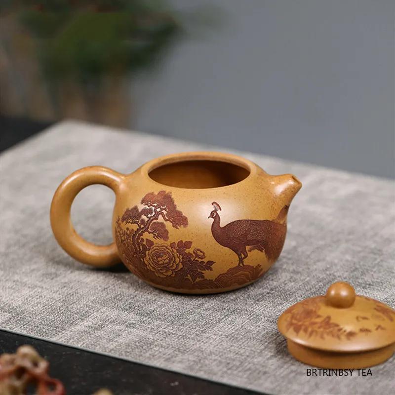 Tradition Yixing Purple Clay Teapot Handmade Flower Bird Tea Pot Household Beauty Xishi Kettle Chinese Zisha Tea Set 250ml