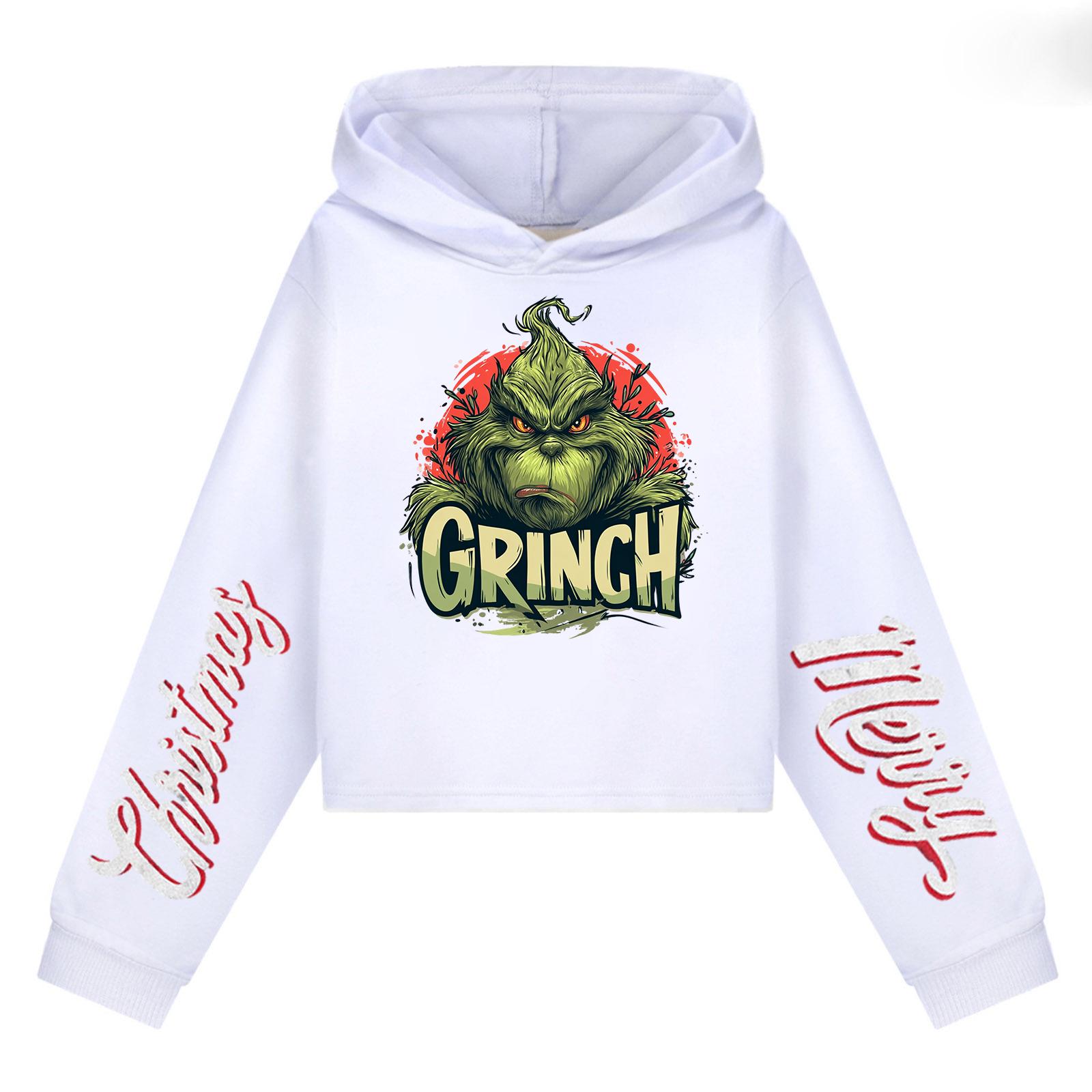 

Детская повседневная модная толстовка с капюшоном и длинными рукавами с рождественским принтом (Без шнурка) 130 белый