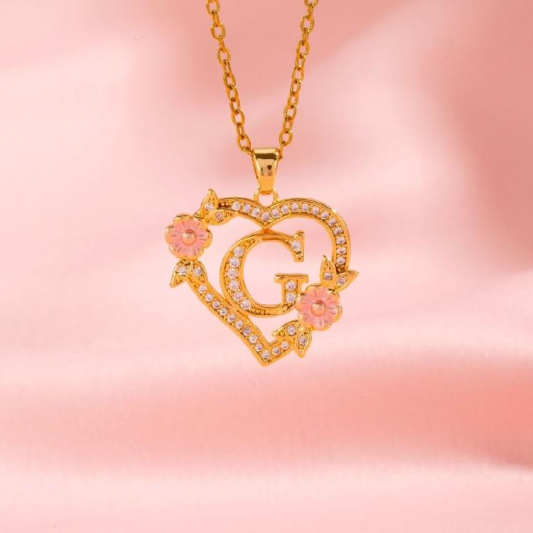 Zierliches Messing Initialen-Halskette Mit Floralem Herz-Ausschnitt Design Verstellbare Kette Leichter Romantik Schmuck