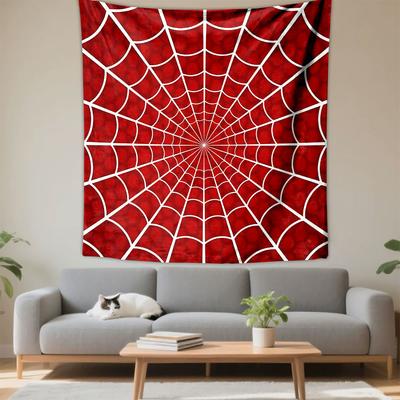 Red Spider Web Pattern Patterned Tapestry Decorative Wall Hanging, Home Bedroom Living Room Decor