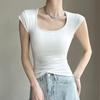 Women's Summer Ice Silk Square Neck Fly Sleeve Tank Top - Breathable, Slim, Trendy Street Style, Short Sleeve Outerwear