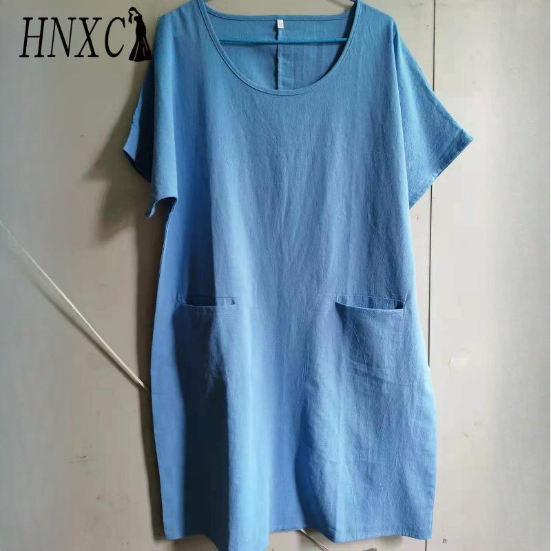 HNXC Women's Fashion Summer Spring Solid Color Print O-Neck High Waist Casual Dresses