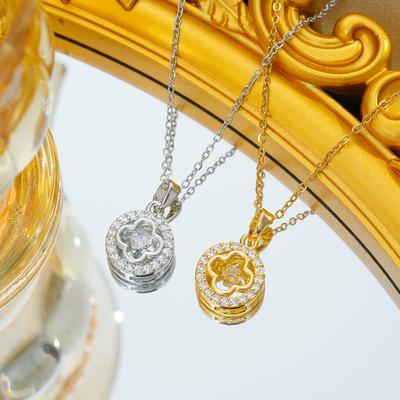 Collana Micro-intarsiata tipo Diamante, Catena Clavicolare Quadrifoglio Gioielli di Lusso Leggero