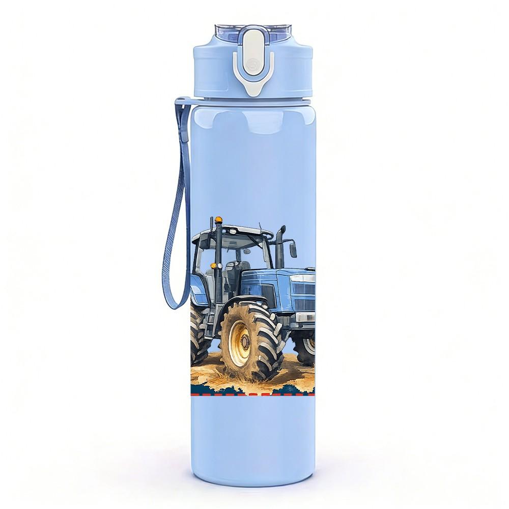1PC Vintage Farm Tractor Vehicle Print 750ml Color Plastic Sports Water Bottle Leakproof Flip Straw Lid Suitable for Sports Office Home Use
