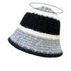 Fashion Wide-Striped Knitted Bucket Hat Versatile Cold-Proof Fisherman Hat Large Head Circumference Warm Basin Hat Outdoor