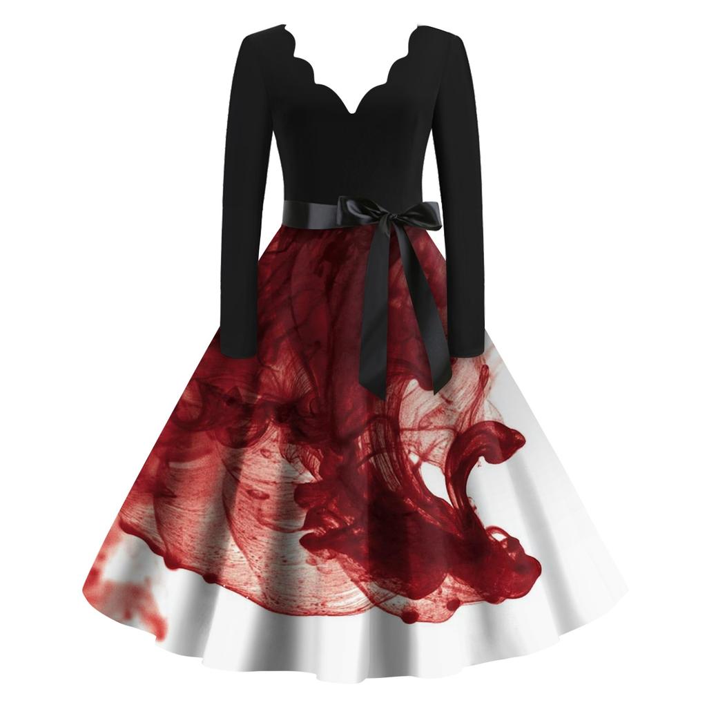 Dámské neformální módní halloweenské šaty vintage s výstřihem do V