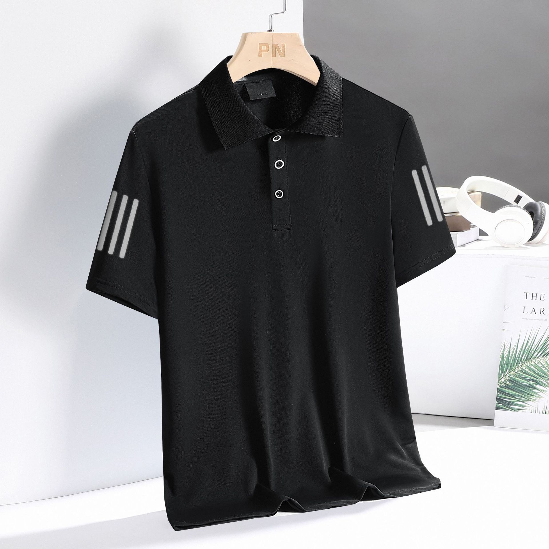 

Мужские летние рубашки-поло с короткими рукавами, футболка с 3 пуговицами для бега, повседневные футболки для тренировок, быстросохнущие влагоотводящие поло для активного отдыха с воротником, спортивные поло для гольфа 6XL чёрный
