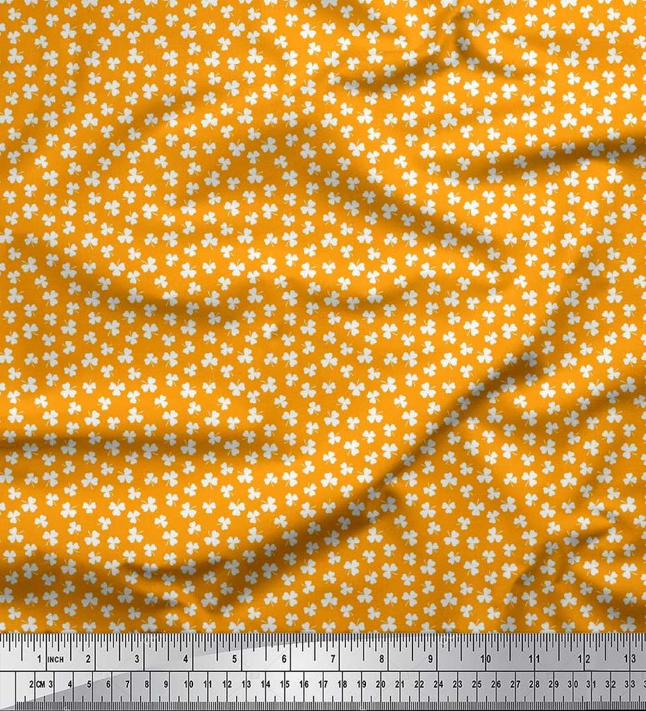 Soimoi Japan Crepe Satin Fabric Clover Leaves Small Print Fabric by Metre 42 Inch