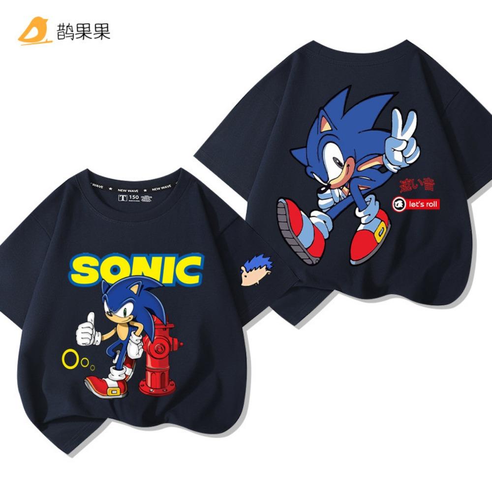 Children's cartoon hedgehog Sonic printed outdoor boys' and girls' comfortable loose short-sleeved summer  shirt