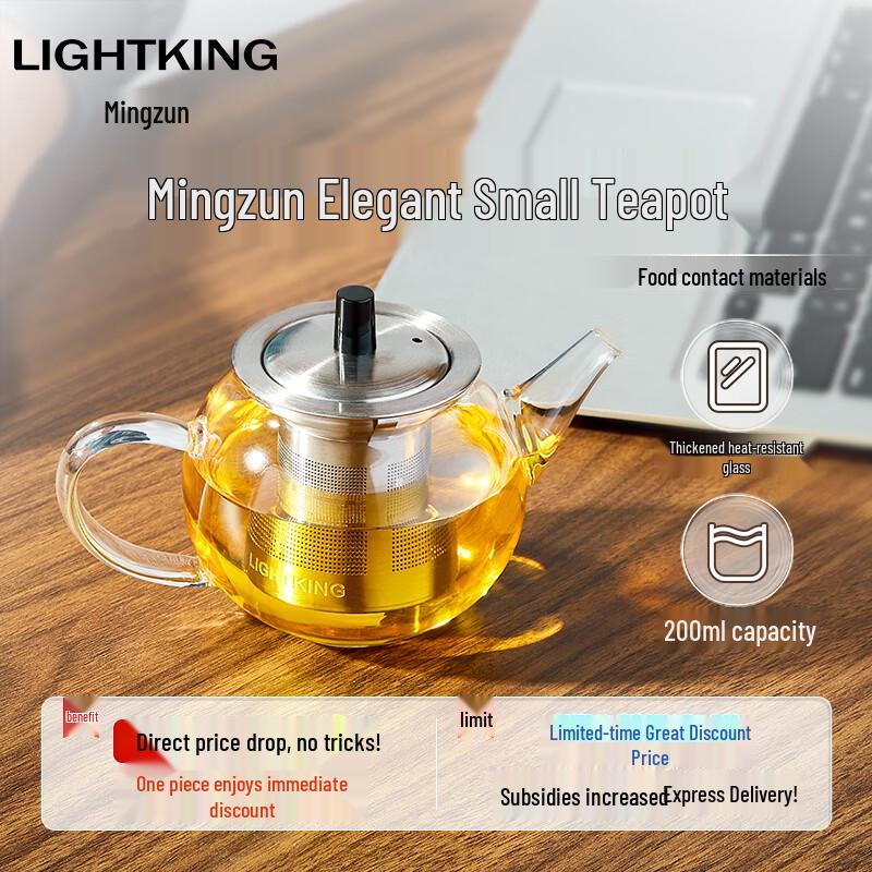 LIGHTKING Glass Teapot with Stainless Steel Infuser