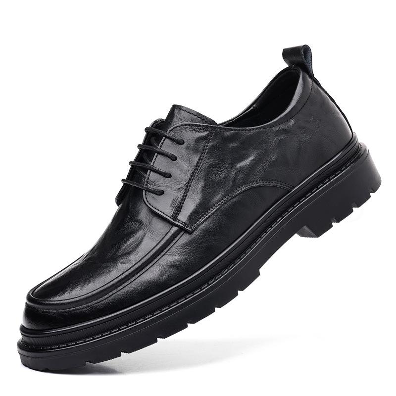 Solid Color Fashion Casual Leather Shoes for Men  Spring Autumn Platform Dress Shoes Male Round Head New Designer Shoe Man
