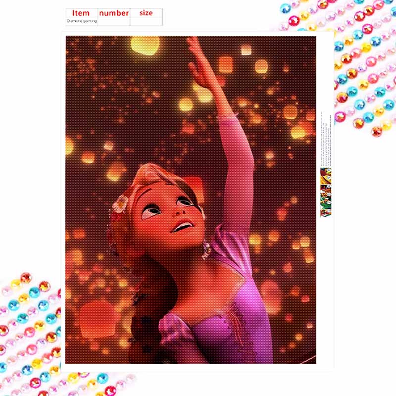 Disney Diamond Painting 5D Round Diamond Full of Diamonds Diy Handmade Stickers, Home Decoration Paintings, Tangled Lanterns