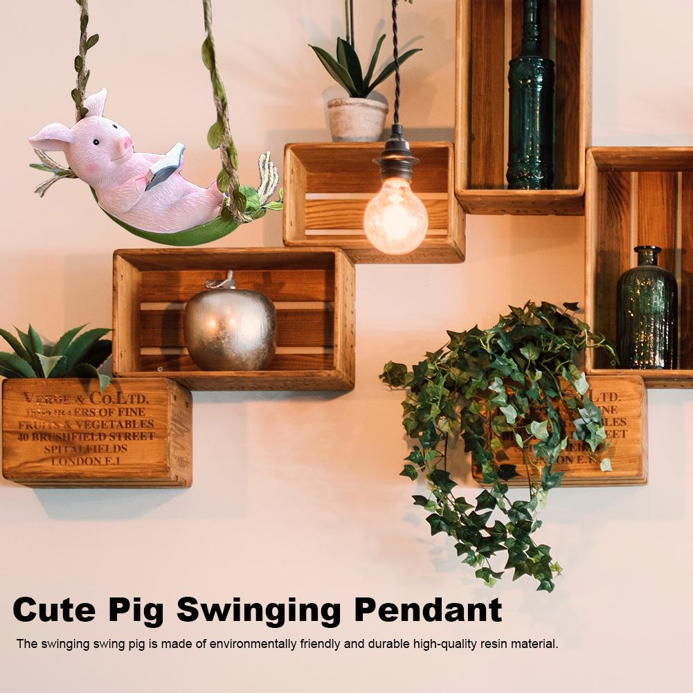 Adorable Pig Pendant Decor Resin Pig Swing Sculpture Ornament Waterproof Hanging Pig Swing Figurine for Garden Lawn Decoration