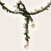 Green Leaves Thin Waist Belt Women Adjustable Belt with Pearl Pendant Belt