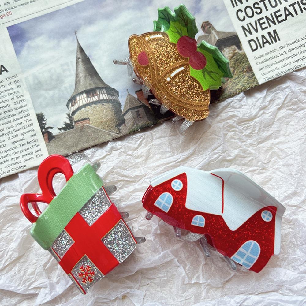 Acrylic Christmas Tree Hair Claw Snowhouse Cartoon Hair Grab Clip Santa Claus Shark Clip Girl