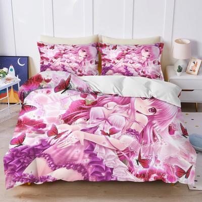 Anime Polyester Quilt Cover Set, Beautiful Girl, Comfortable Bedding, Dopamine Color, Breathable Bedding for Teenager Children