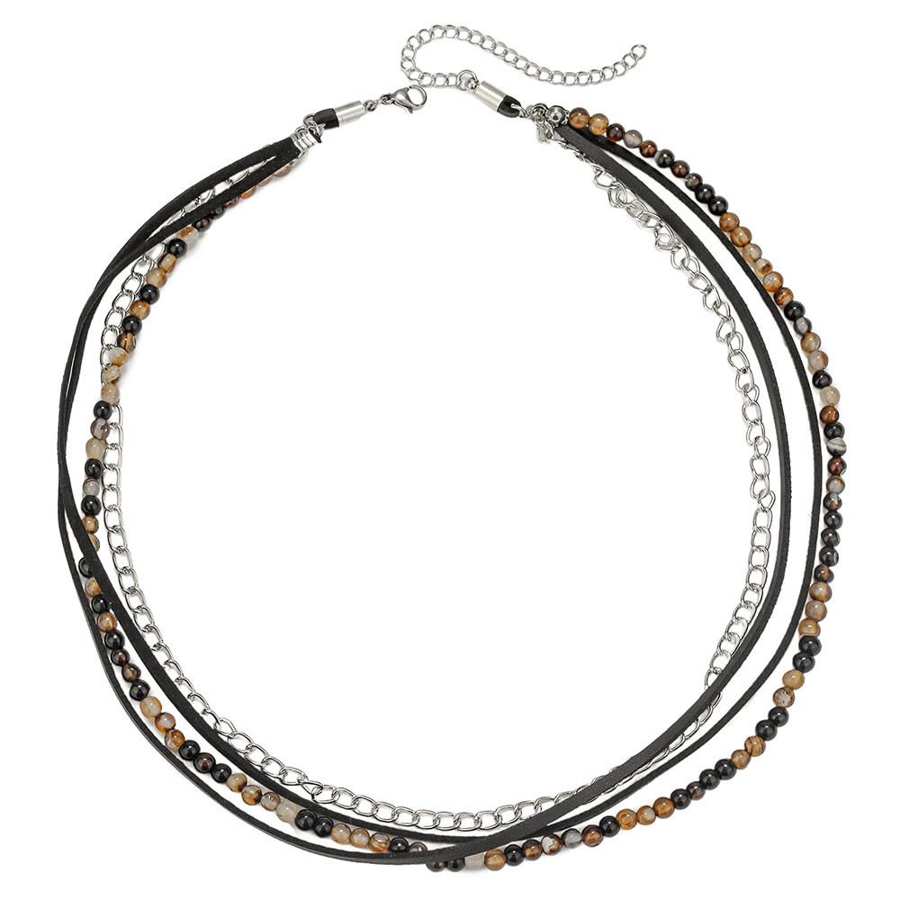 Geometric Leather Chain Necklace For Men With Handmade Design And Multilayer Style