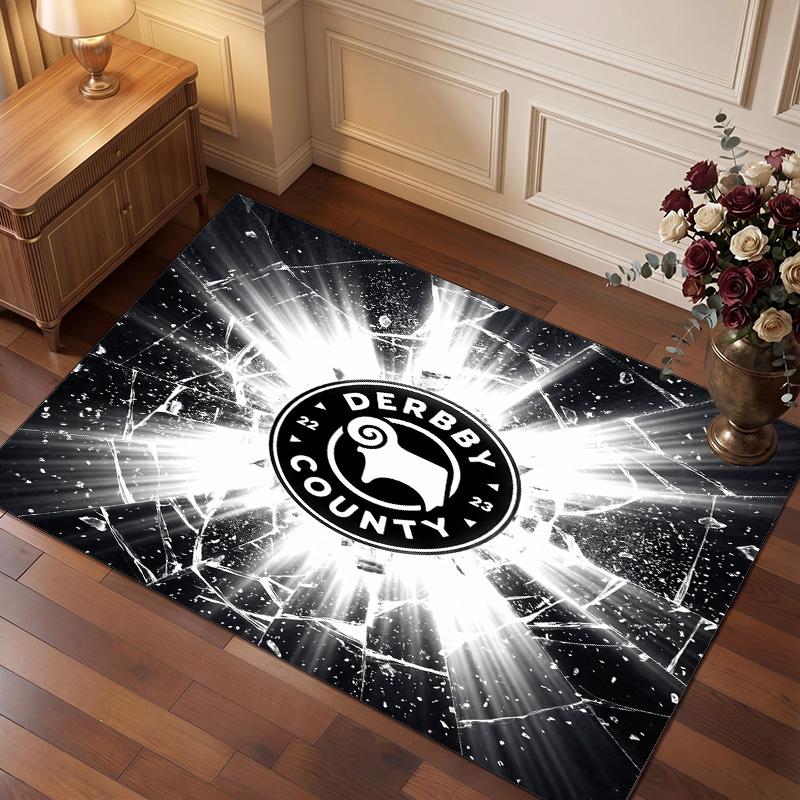Tappeto in Velluto di Cristallo con Stampa del Derby County Football, Comodo Assorbente d'Acqua Antiscivolo Tappeto per Pavimenti Interni