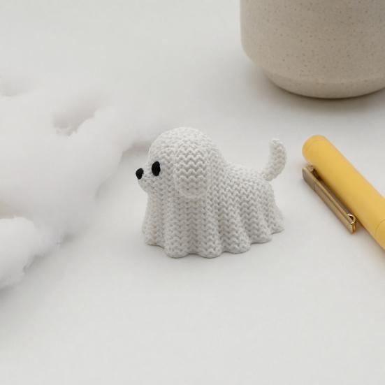 Jijijing 3D Printed Ghost Dog/Cat Figurine Ornaments, Knitted Texture Halloween Animal Decorations, Small Cute Puppy/Kitten Gifts for Home Desk