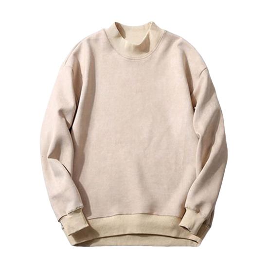 Men Spring Fall Top Double-sided Velvet Half-high Collar Loose Printing Elastic Cuffs Solid Color Loose Pullover Long Sleeves Sport School L абрикосовый