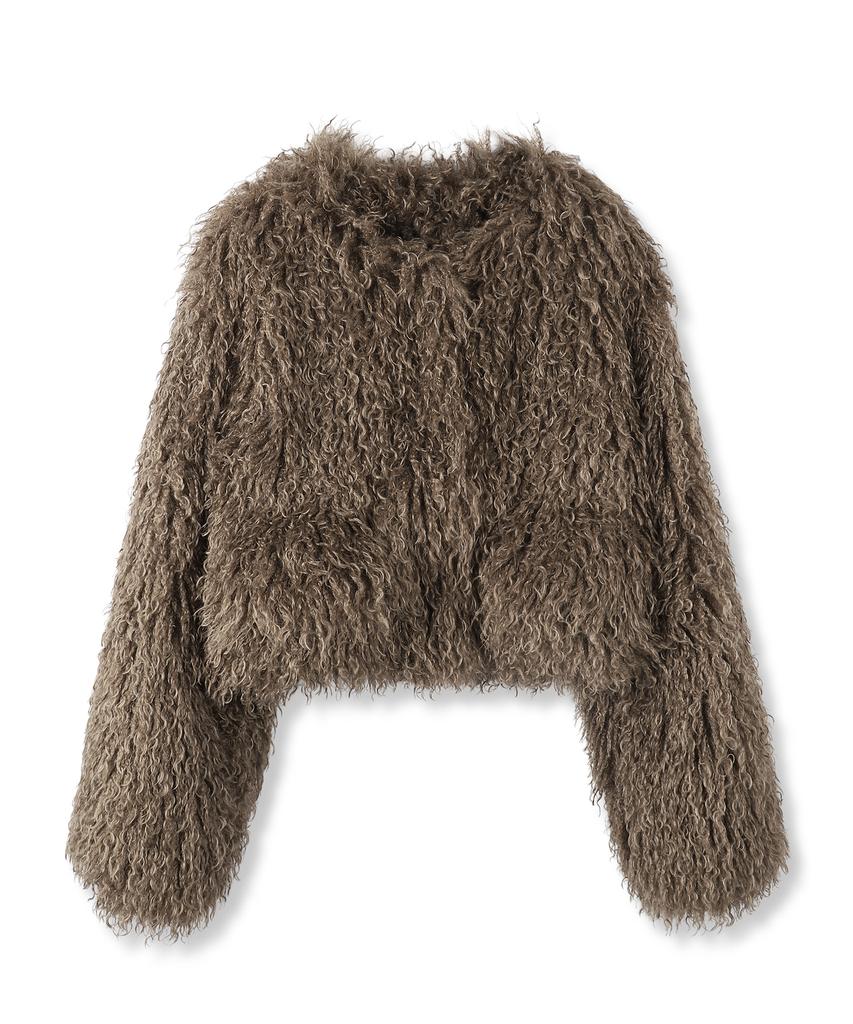 Avandress Crop Teddy Fur Jacket Brown