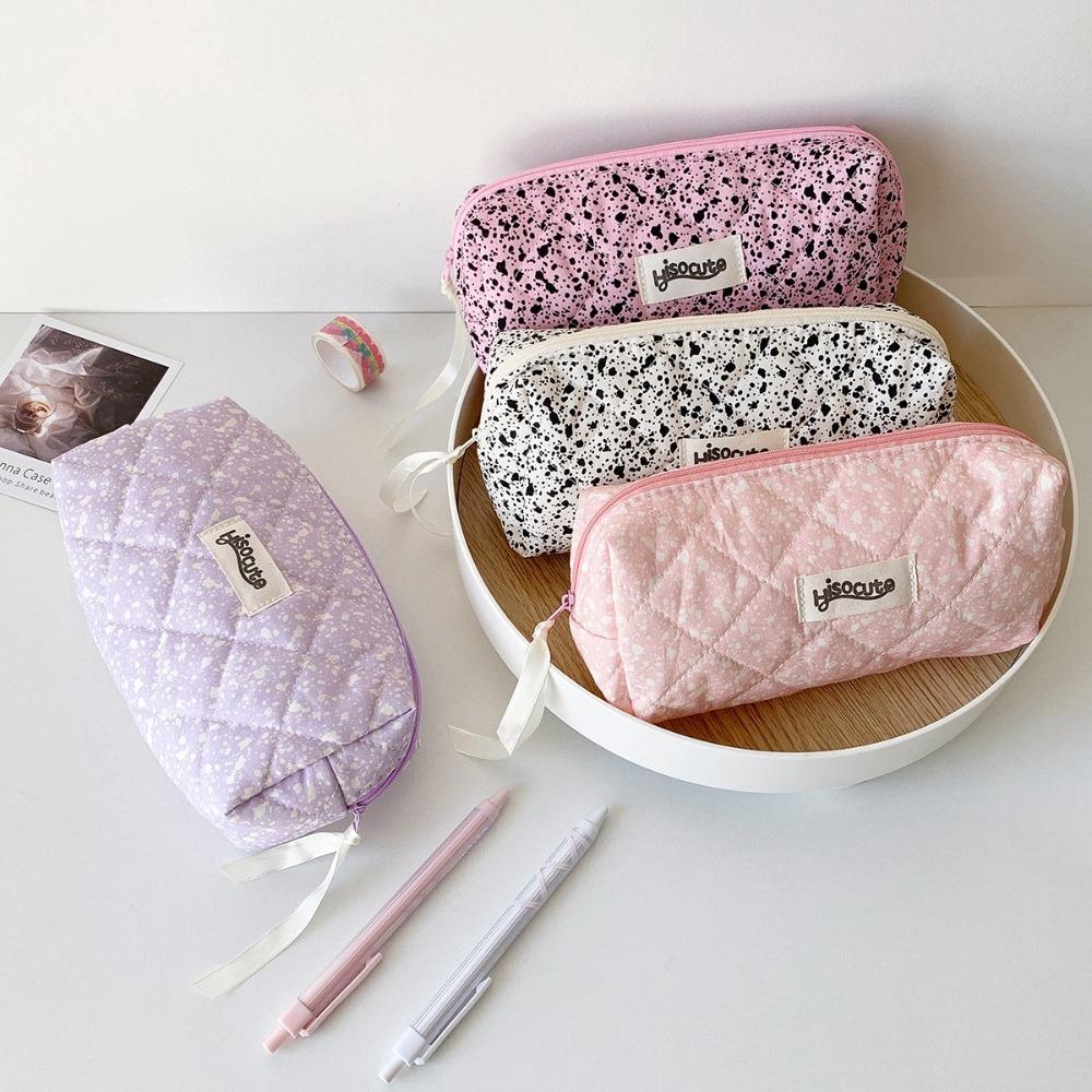 

Cotton Stationery Bag Large Capacity Pencil Pouch Portable Korean Style Pencil Case School Office StyleA-Pink