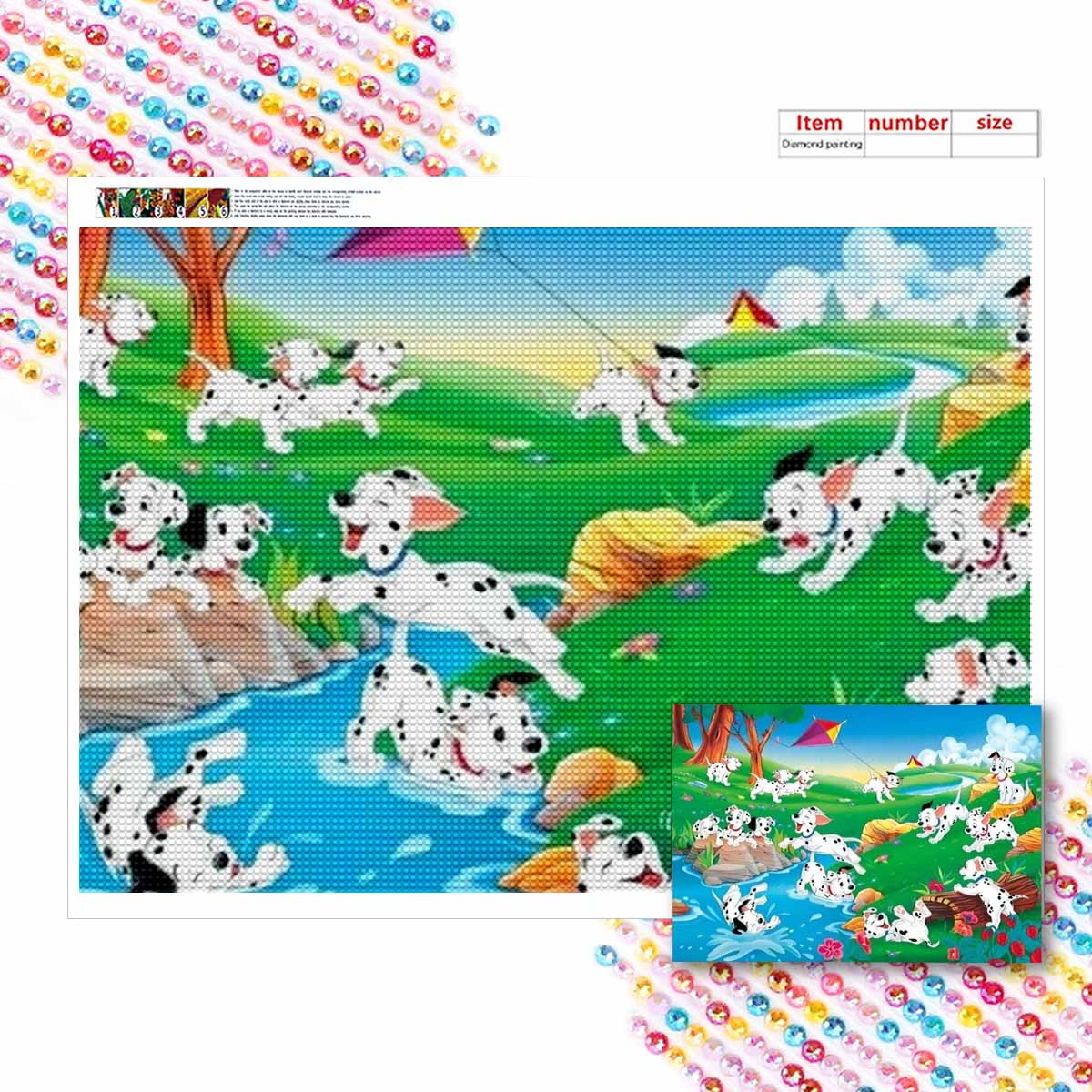 

Алмазная мозаика Семья пятнистых собак Набор для вышивания крестом Мозаичное искусство Алмазная живопись Полный круг Алмаз Домашнее украшение Round 20x30cm