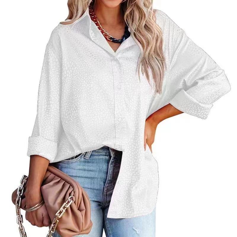 GMXIA Women's Fashion Casual Summer Leopard Print Long Sleeve POLO Neck Blouses & Shirts