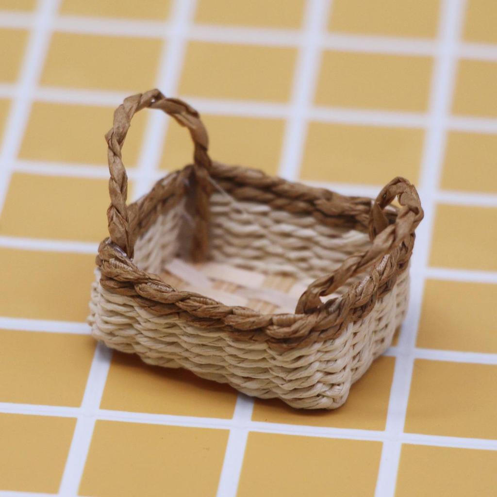 Dollhouse Handwoven Raffia Straw Handbag & Mini Bamboo Basket Photo Props