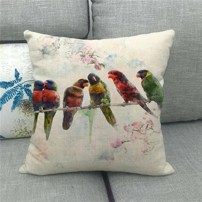 Home Decor Colorful Parrots Pillow Covers For Cozy Spaces Pattern Cushion Cover Suitable For Sofa Bedroom Car Pillow Cover