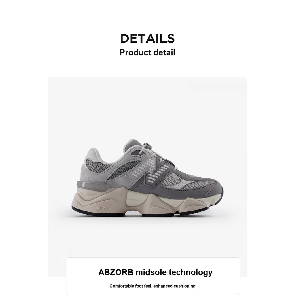 Nové New Balance NB 9060 Protiskluzové Odolné proti opotřebení Nízké Dětské Lifestylové Boty Šedé Dětské PV9060EM