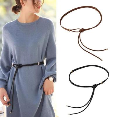 Vintage Lange Leder Seil Verknotet Frauen Gürtel Einfarbig Koreanische Dünne Taillenbänder Für Weibliche Dame Kleid Rock Dekorative Riemen