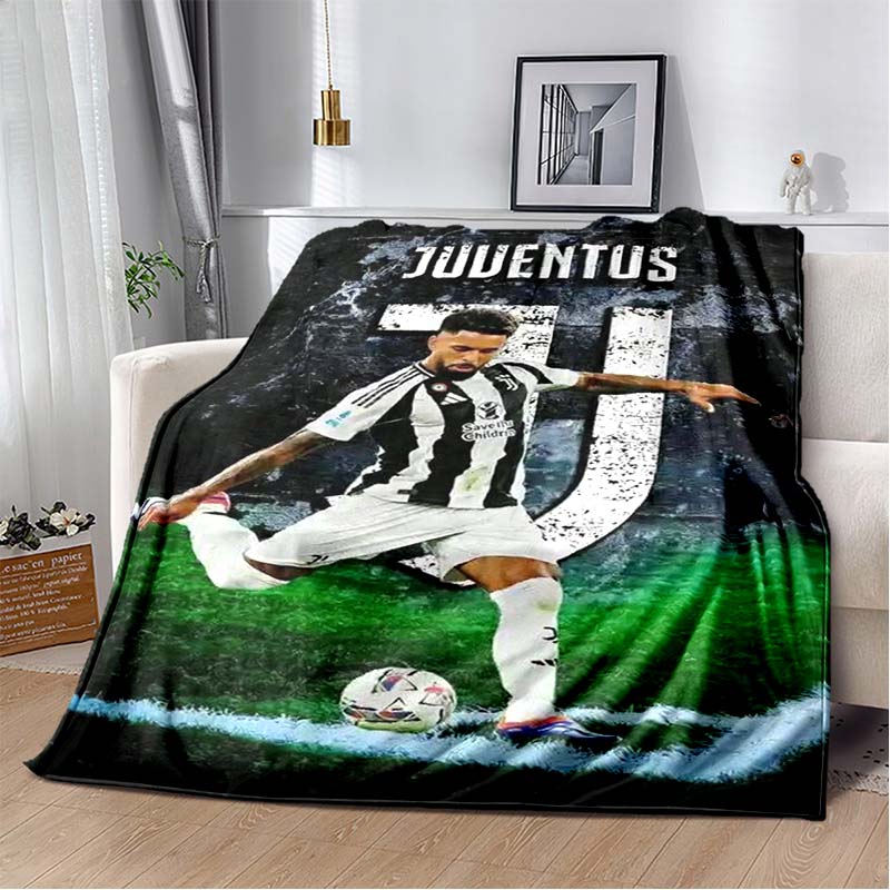 Juventus Football Club Black Gold Vertical Stripe J Logo Flannel Blanket Soft Warm Lightweight Sports Fan Washable Throw Blanket Bedroom Sofa Decor