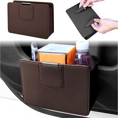 Mellbo Car Trash , Car Trash , Hanging Storage Box, Small Items, PU Leather, Magnetic Closure, Large Capacity, Brown
