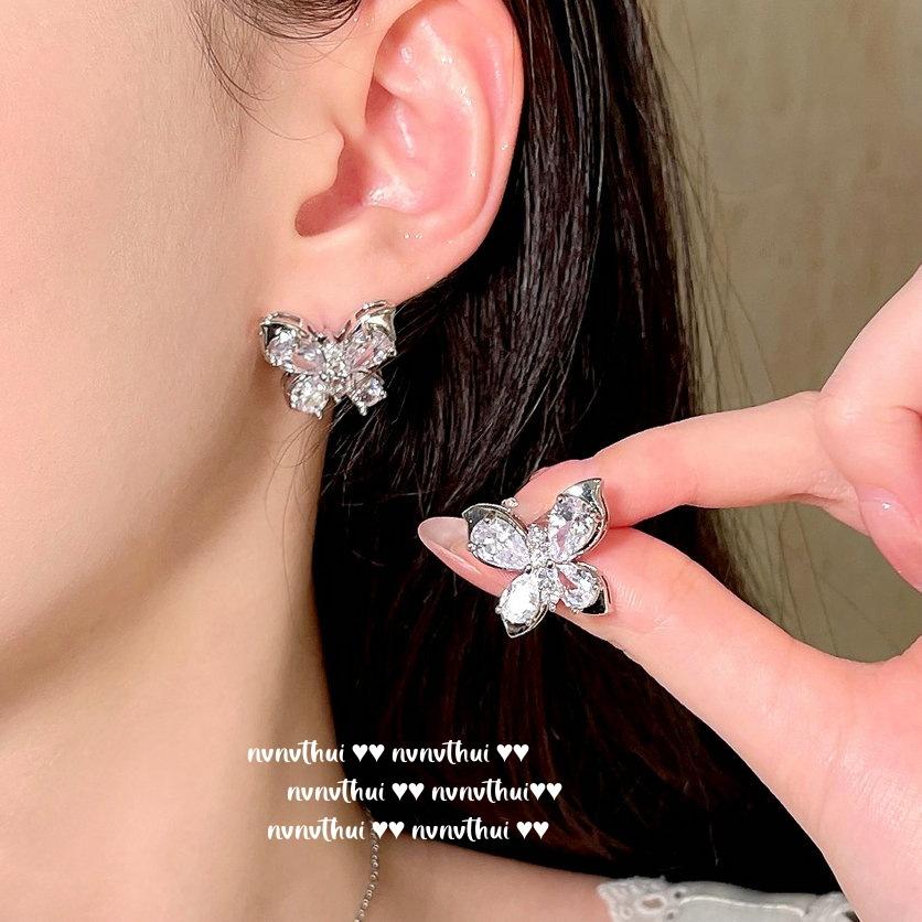 Frost Flower Butterfly, Water Drop Gem Earrings, Monet Garden, 18K Gold Plated, Love 6 Carats, Zircon Ring