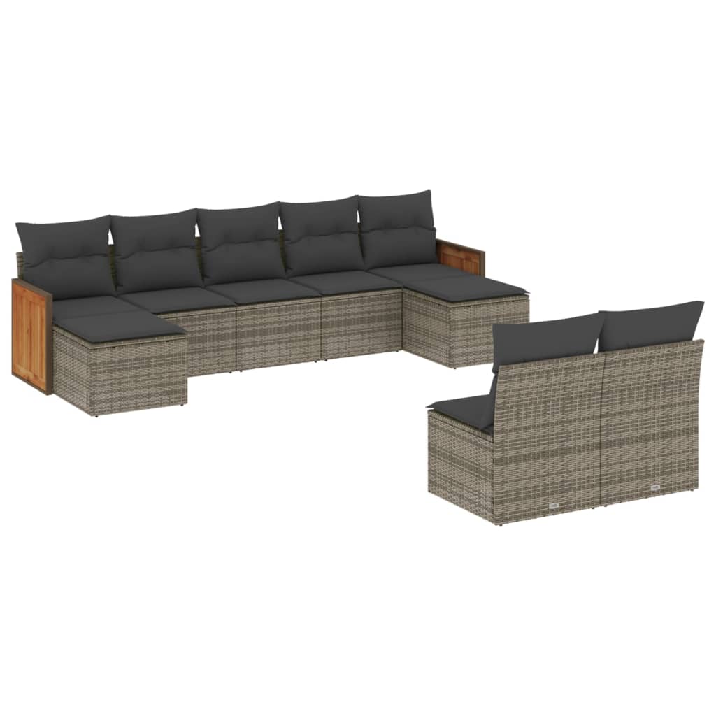 Vidaxl 9-Cz. Conjunto de Muebles de Jardín con Cojines, Gris, Poliratán
