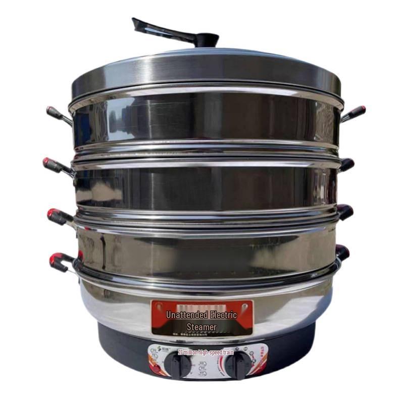 52cm Multifunctional Electric Steamer with Auto Shut-off, Keep Warm Feature, Stainless Steel, Three Layers