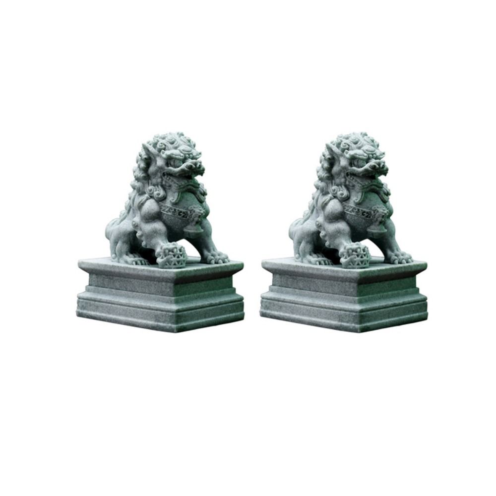 2Pcs Traditional Craft Guardian Lion Statue Sandstone Desktop Adornments  Zen Room