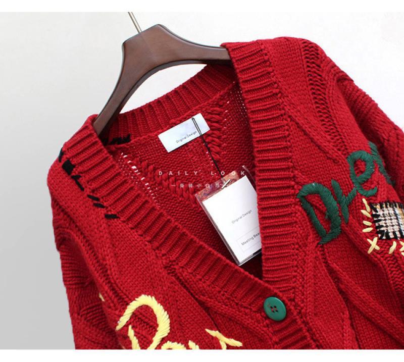 Chic Autumn/Winter 2023 Embroidered Letter Design Loose Knitted Cardigan for Women