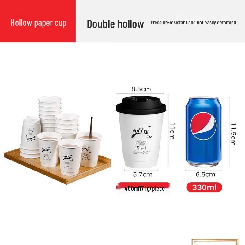 Temeiju Disposable Double-Layer Paper Cups with Lids