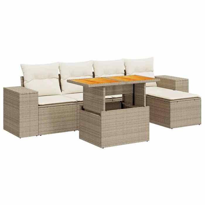 VidaXL Garden Lounge Set with Cushions 6 Pcs Beige Braided Resin 3327362