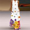 2024 Summer Women V Neck Sleeveless Maxi Dress Digital Print Pocket European American Style Sizes S To 5XL