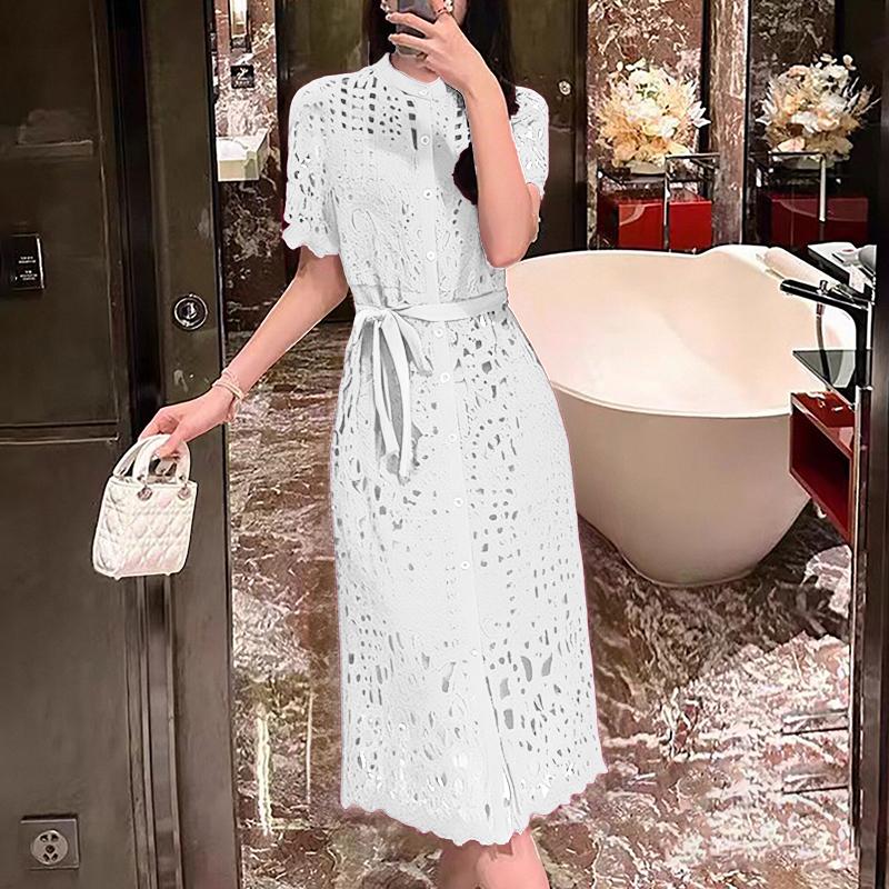 

ZANZEA Женское элегантное платье с кружевной вязкой пэчворк, летнее, с коротким рукавом 5XL темно-розовый